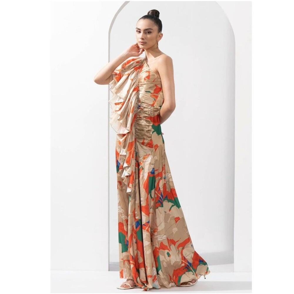 Anthropologie x Mandira Wirk One Shoulder Frilled Dress Size Medium P - Picture 3 of 9